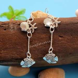 Silver handmade dangling fish charm earrings